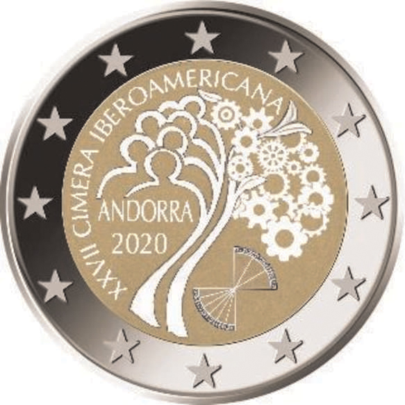 2 Euro Sondermünze aus Andorra aus 2020 mit dem Motiv 27. Iberoamerikanisches Gipfeltreffen in Andorra