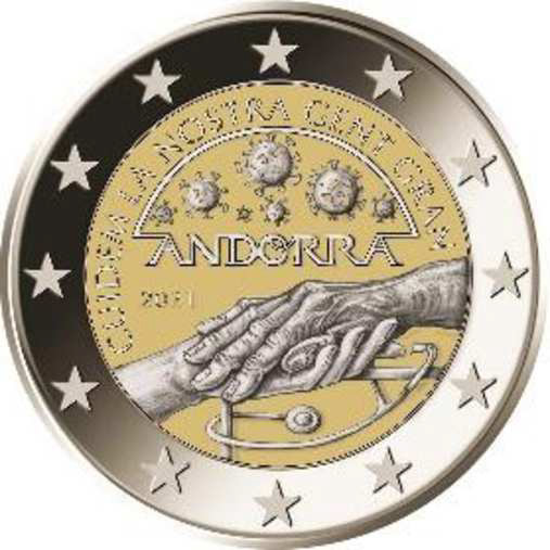 2 Euro Sondermünze aus Andorra aus 2021 mit dem Motiv Wir kümmern uns um unsere Seniorinnen und Senioren