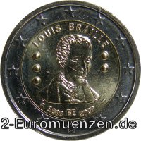 2 Euromünze aus Belgien mit dem Motiv 200. Geburtstag von Louis Braille