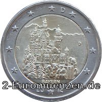 2 Euromünze aus Deutschland mit dem Motiv Bayern – Schloss Neuschwanstein
