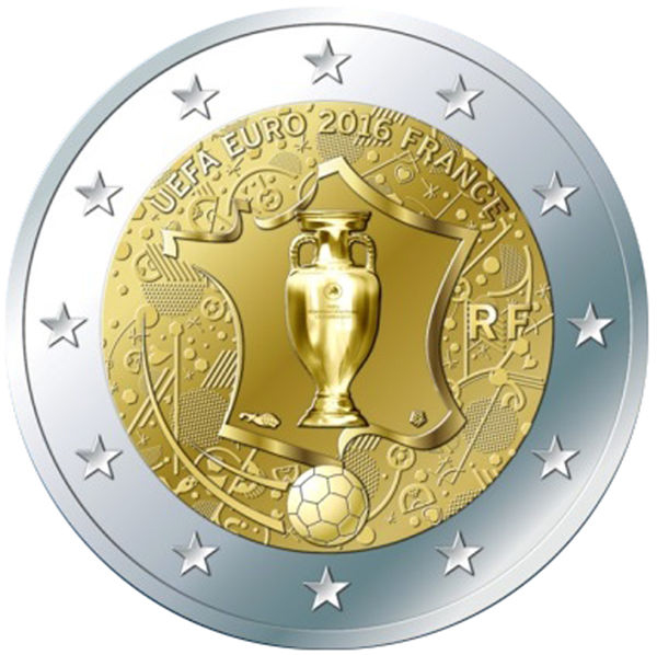 2 Euro Sondermünze aus Frankreich mit dem Motiv UEFA-Fußball-Europameisterschaft 2016