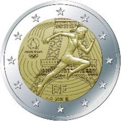 2 Euromünze aus Frankreich mit dem Motiv Übergabe der olympischen Flagge