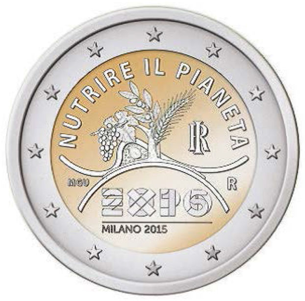 2 Euromünze aus Italien mit dem Motiv EXPO Milano 2015