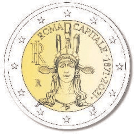 2 Euromünze aus Italien mit dem Motiv 150. Jahrestag der Erklärung Roms zur Hauptstadt Italiens