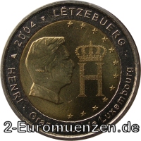 2 Euromünze aus Luxemburg mit dem Motiv Bildnis und Monogramm des Großherzogs Henri