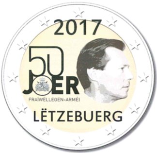 2 Euro Sondermünze aus Luxemburg mit dem Motiv 50-jähriges Jubiläum der Freiwilligkeit der luxemburgischen Armee