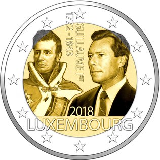 2 Euro Sondermünze aus Luxemburg aus 2018 mit dem Motiv  Todestag von Großherzog Wilhelm I