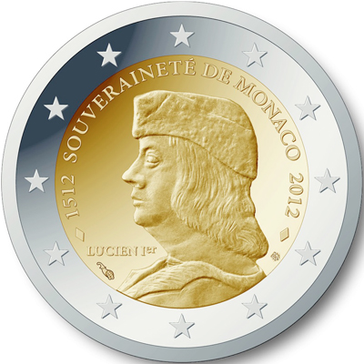 2 Euromünze aus Monaco mit dem Motiv 500 Jahre Unabhängigkeit Monacos durch Lucien 1. Grimaldi