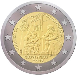 2 Euro Sondermünze aus Slowakei mit dem Motiv 550. Jahrestag der Gründung der Universität Istropolitana