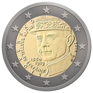 2 Euro Sondermünze aus der Slowakei aus 2019 mit dem Motiv 100. Todestags von Milan Rastislav Štefánik 