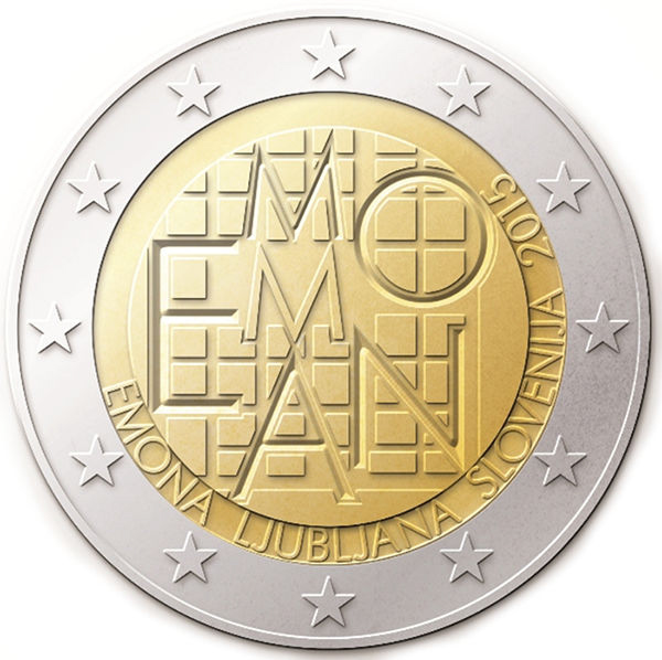 2 Euromünze aus Slowenien mit dem Motiv Emona-Ljubljana