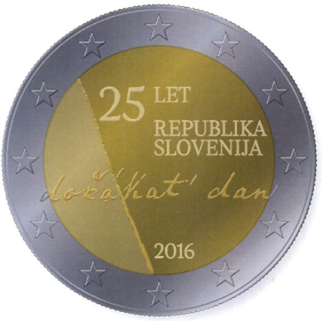 2 Euro Sondermünze aus Slowenien mit dem Motiv 25. Jahrestag der Unabhängigkeit der Republik Slowenien